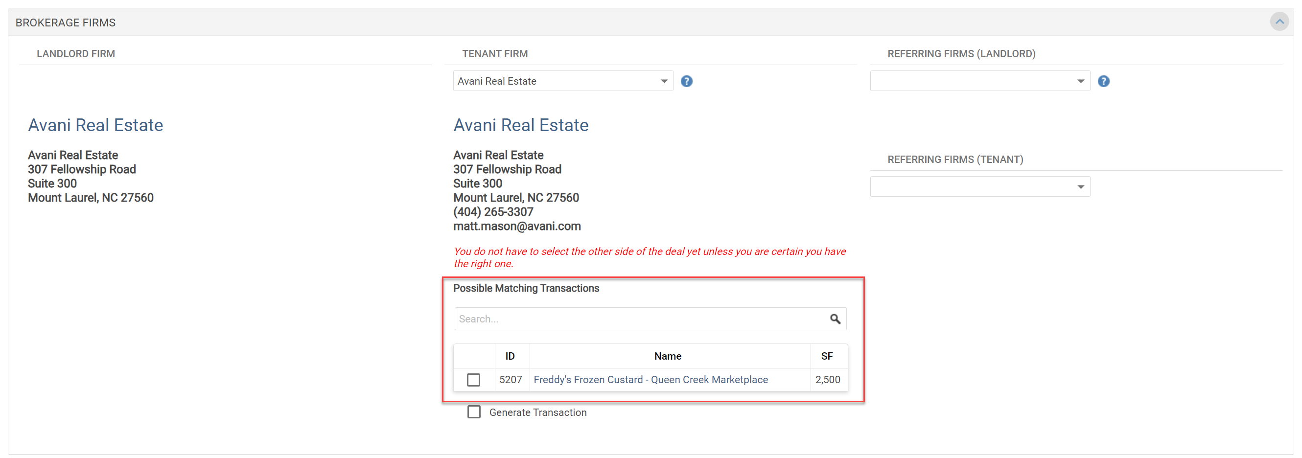 Connecting an existing Dual Agency transaction